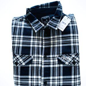 PRPS Flannel Shirt Mens Size XL Black Plaid Pearl Snap Distressed NWT
